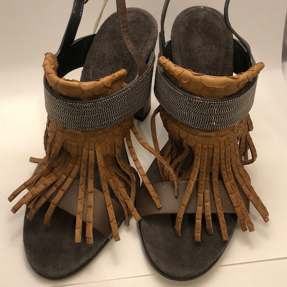 Brunello Cucinelli Women LEATHER Embossed Fringed